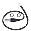 Mechanical component with black cable and metal fitting on a white background