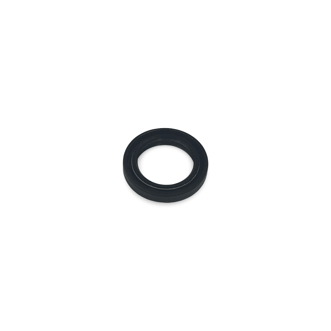 Black rubber oil seal on a white background
